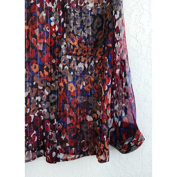 Top/Blouse-Chico's-Multi Color-Silver Glimmer-Sheer-Shirt Style-Chico's 1/SM - Picture 3 of 16